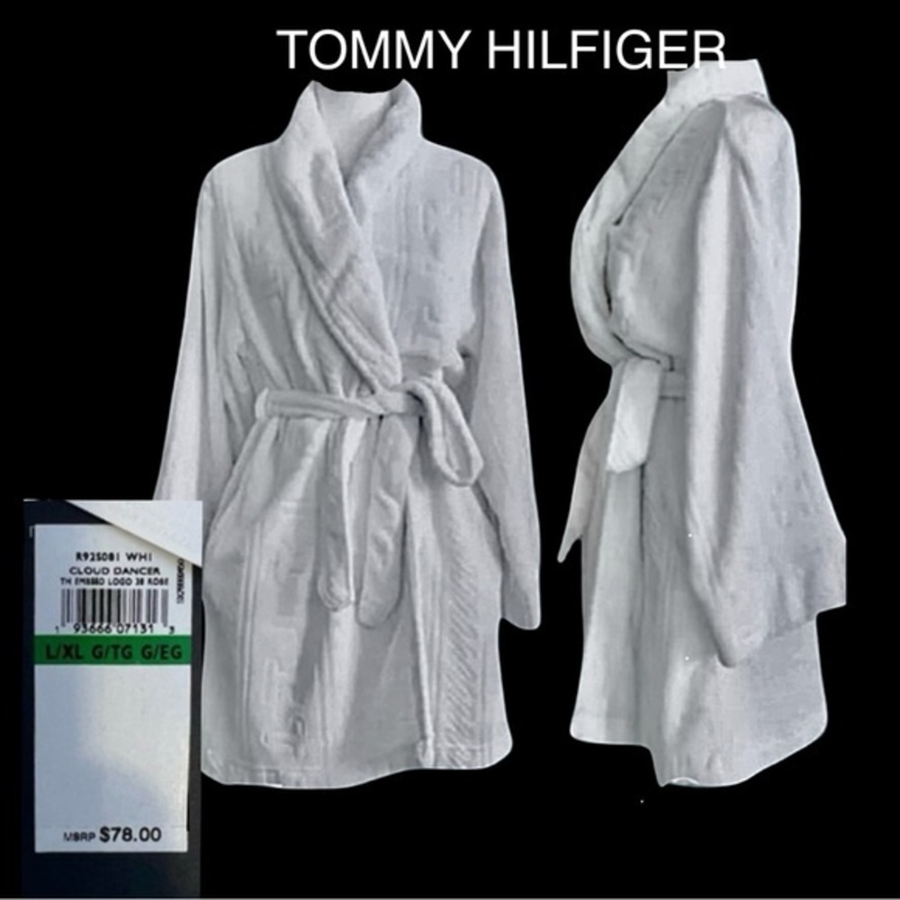 Tommy Hilfiger Embossed Logo Robe Cloud Dancer Super Soft! L/XL Unisex FIRM